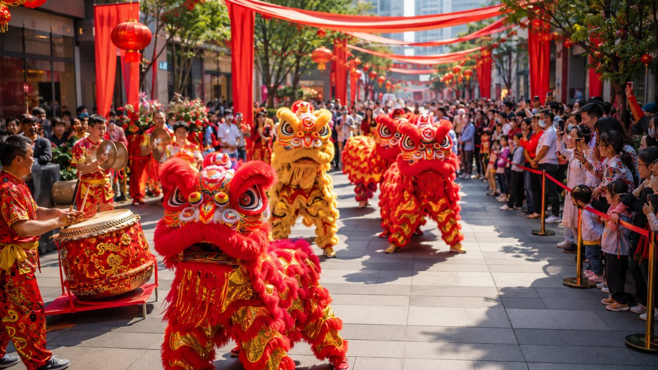 五一商业街快闪舞狮怎么排？分时段动线+互动设计