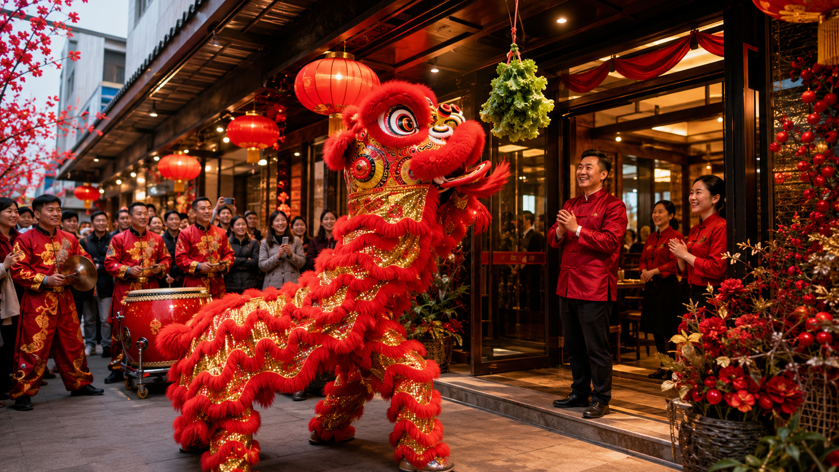 成都餐饮门店春节舞狮怎么排顺序？开门-采青-拜年三段式