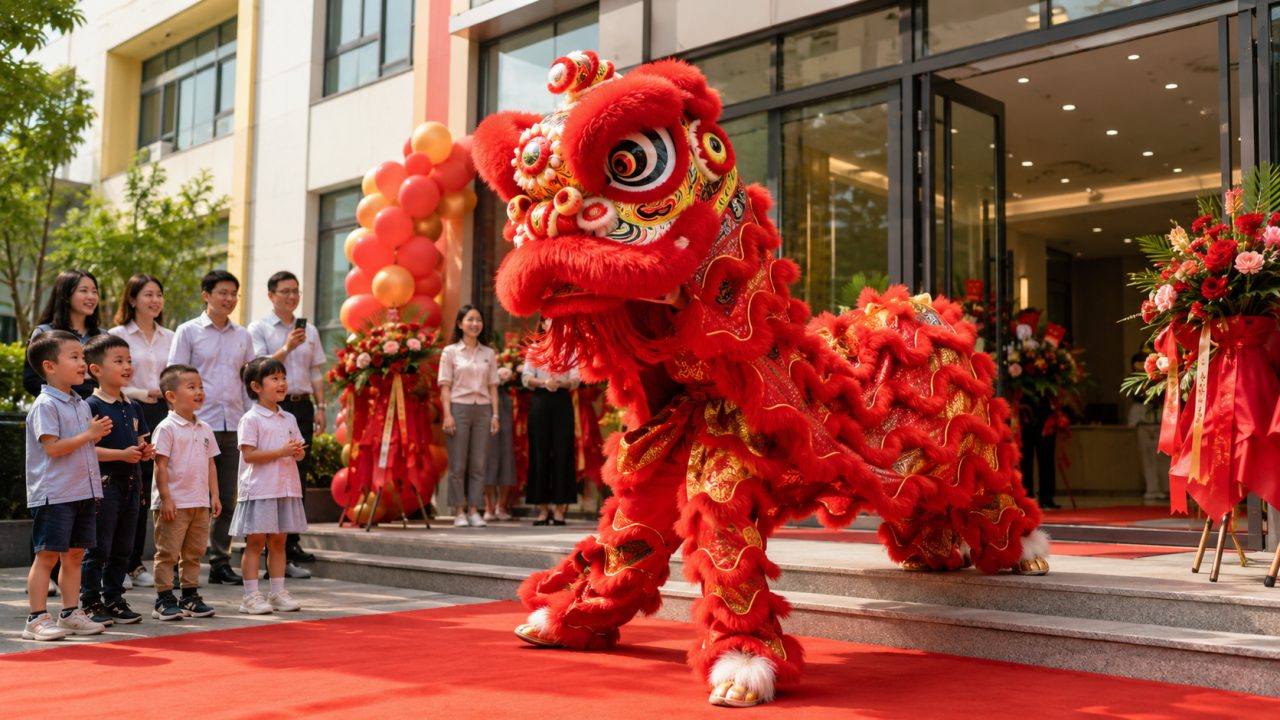 7月暑期培训机构开课舞狮怎么排？教育机构启动仪式